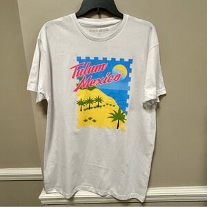 Violets Are Blue Sz M Tulum Mexico 🇲🇽 T Shirt NWT White Blue Yellow & Pink